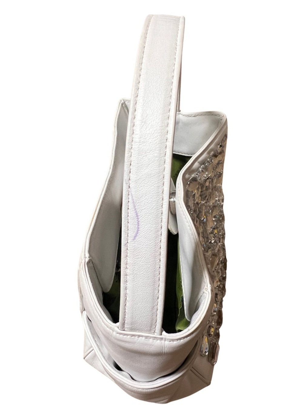 Donald J. Pliner White Jeweled Purse with Green Interior - Picture 4 of 4